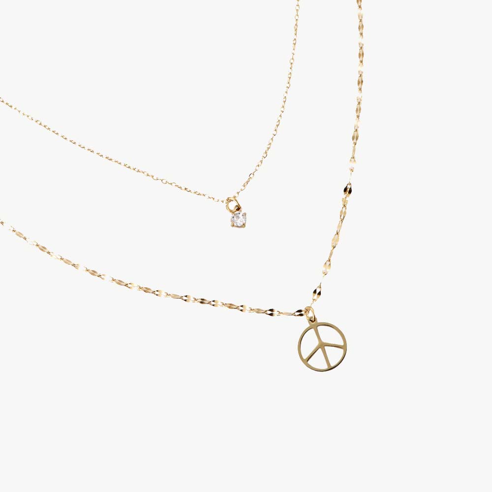 halskette peace, halskette vergolde mit peace zeichen, doppelkette, layering halskette gold, layering halskette peace, hippie halskette, hippie style, trendige layer halskette vergoldet, symbol kette, symbol halskette